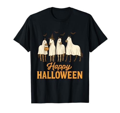 Happy Halloween Horse Ghost Spooky Season Horse Lover Damen T-Shirt von Funny Horse Halloween Horse Ghost Spooky Season