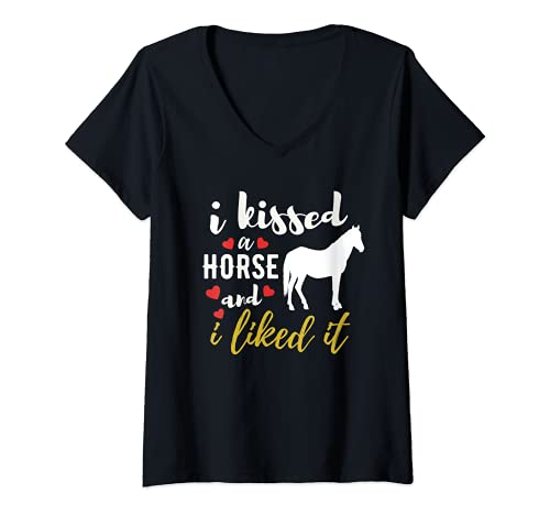 Damen I Kissed a Horse and I Liked It Lustiges Pferde Love T-Shirt mit V-Ausschnitt Damen I Kissed a Horse and I Liked It Lustiges Pferde Love T-Shirt mit V-Ausschnitt von Funny Horse Items