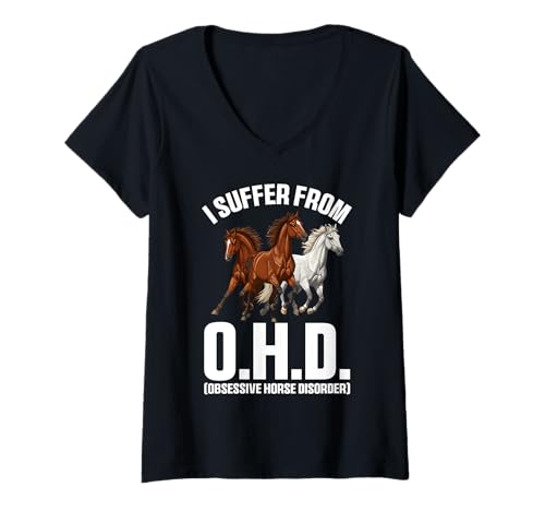 Damen Ich leide unter OHO Funny Equestrian Horse Farm Animals Lovers T-Shirt mit V-Ausschnitt Damen Ich leide unter OHO Funny Equestrian Horse Farm Animals Lovers T-Shirt mit V-Ausschnitt von Funny Horse Lover Apparel