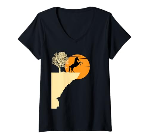 Damen Pferde-Silhouette Reitliebhaber T-Shirt mit V-Ausschnitt Damen Pferde-Silhouette Reitliebhaber T-Shirt mit V-Ausschnitt von Funny Horse Riding Clothing
