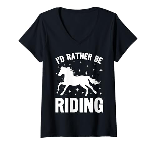 Damen Ich würde Lieber reiten, lustiges Reitpferd, Farmtier T-Shirt mit V-Ausschnitt Damen Ich würde Lieber reiten, lustiges Reitpferd, Farmtier T-Shirt mit V-Ausschnitt von Funny Horse Tees for Women Men & Kids