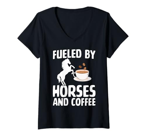 Damen Fueled by Horses and Coffee Equestrian Funny Coffein Lovers T-Shirt mit V-Ausschnitt Damen Fueled by Horses and Coffee Equestrian Funny Coffein Lovers T-Shirt mit V-Ausschnitt von Funny Horse Tees