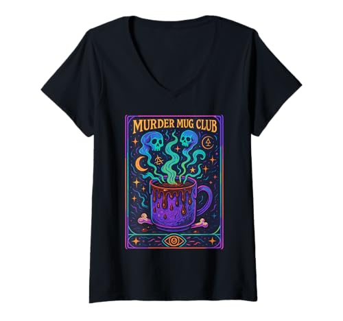 Damen Murder Mug Club Funny Hot Chocolate T-Shirt mit V-Ausschnitt Damen Murder Mug Club Funny Hot Chocolate T-Shirt mit V-Ausschnitt von Funny Hot Cocoa Tshirts Chocolate Lovers