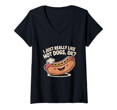 Damen Hotdog-Memes wie Hot Dogs Ok Hot Doge Memes Ich Liebe Hot Dog T-Shirt mit V-Ausschnitt von Funny Hot Dog Shirts I Just Really Like Hot Dog T