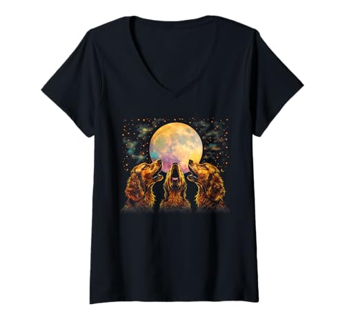 Damen Irish Setter Hund Heulender Mond T-Shirt mit V-Ausschnitt Damen Irish Setter Hund Heulender Mond T-Shirt mit V-Ausschnitt von Funny Howling At The Moon Gifts