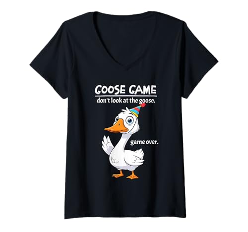 Damen Goose Game Schau dir das Goose Game Over Funny Nicht an T-Shirt mit V-Ausschnitt Damen Goose Game Schau dir das Goose Game Over Funny Nicht an T-Shirt mit V-Ausschnitt von Funny Humor Apparel Outfits Kids Adults