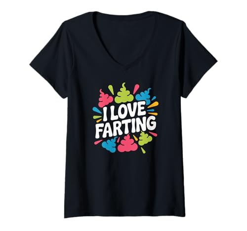 Damen Ich Liebe es, zu furzen, farbenfrohe Humor-Aussage T-Shirt mit V-Ausschnitt von Funny Humor Gas Enthusiast Crew