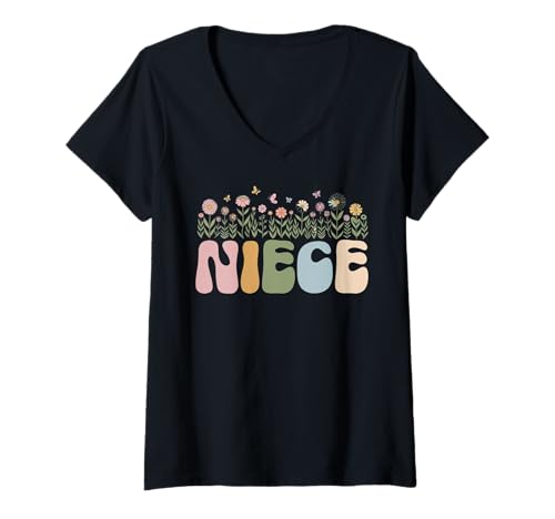Damen Nichte Retro Blume Grafik Nichte Zitat Nichte Humor Sarkasmus T-Shirt mit V-Ausschnitt Damen Nichte Retro Blume Grafik Nichte Zitat Nichte Humor Sarkasmus T-Shirt mit V-Ausschnitt von Funny Humor Niece Gifts From Auntie