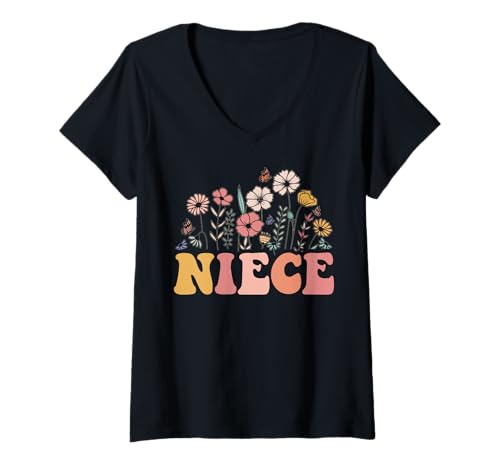 Damen Nichte Retro Blume Grafik Nichte Zitat Nichte Humor Sarkasmus T-Shirt mit V-Ausschnitt Damen Nichte Retro Blume Grafik Nichte Zitat Nichte Humor Sarkasmus T-Shirt mit V-Ausschnitt von Funny Humor Niece Gifts From Auntie