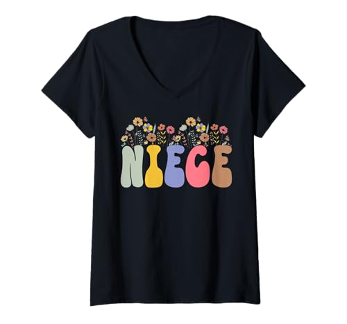Damen Nichte Retro Blume Grafik Nichte Zitat Nichte Humor Sarkasmus T-Shirt mit V-Ausschnitt Damen Nichte Retro Blume Grafik Nichte Zitat Nichte Humor Sarkasmus T-Shirt mit V-Ausschnitt von Funny Humor Niece Gifts From Auntie