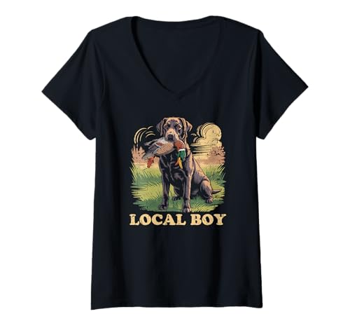 Damen Lokaler Junge Jagdhund T-Shirt mit V-Ausschnitt Damen Lokaler Junge Jagdhund T-Shirt mit V-Ausschnitt von Funny Hunting Dog Apparel