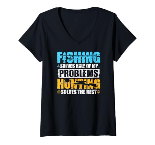 Damen Angeln & Jagd löst Probleme Jagd Angeln T-Shirt mit V-Ausschnitt Damen Angeln & Jagd löst Probleme Jagd Angeln T-Shirt mit V-Ausschnitt von Funny Hunting & Fishing Apparel