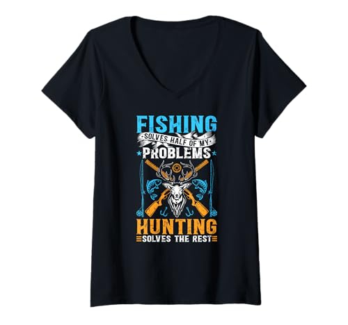 Damen Angeln & Jagd löst Probleme Jagd Angeln T-Shirt mit V-Ausschnitt Damen Angeln & Jagd löst Probleme Jagd Angeln T-Shirt mit V-Ausschnitt von Funny Hunting & Fishing Apparel