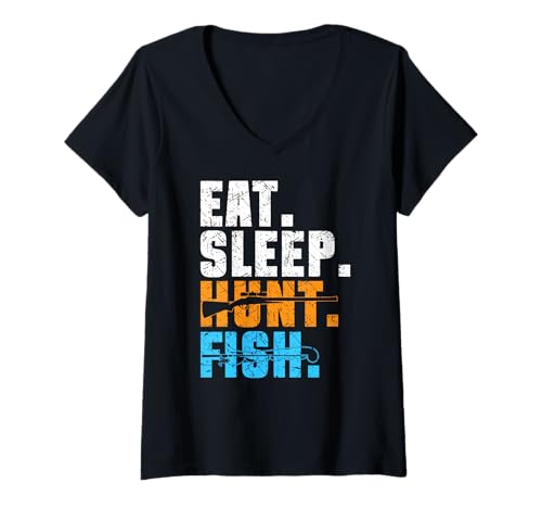 Damen Eat Sleep Hunt Fisch Jagd Angeln T-Shirt mit V-Ausschnitt Damen Eat Sleep Hunt Fisch Jagd Angeln T-Shirt mit V-Ausschnitt von Funny Hunting & Fishing Apparel