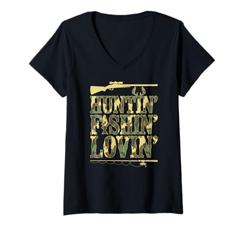 Damen Huntin' Fishin' Lovin' Jagd Angeln T-Shirt mit V-Ausschnitt Damen Huntin' Fishin' Lovin' Jagd Angeln T-Shirt mit V-Ausschnitt von Funny Hunting & Fishing Apparel
