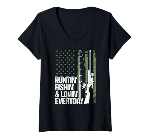 Damen Huntin' Fishin' & Lovin' Everyday US-Flagge Jagd Angeln T-Shirt mit V-Ausschnitt Damen Huntin' Fishin' & Lovin' Everyday US-Flagge Jagd Angeln T-Shirt mit V-Ausschnitt von Funny Hunting & Fishing Apparel