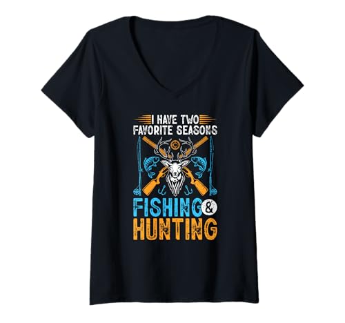 Damen Ich Habe Zwei Lieblingsjahreszeiten Jagd Angeln T-Shirt mit V-Ausschnitt Damen Ich Habe Zwei Lieblingsjahreszeiten Jagd Angeln T-Shirt mit V-Ausschnitt von Funny Hunting & Fishing Apparel