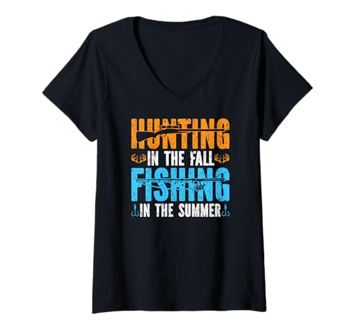 Damen Jagd im Herbst Angeln im Sommer Jagd Angeln T-Shirt mit V-Ausschnitt Damen Jagd im Herbst Angeln im Sommer Jagd Angeln T-Shirt mit V-Ausschnitt von Funny Hunting & Fishing Apparel