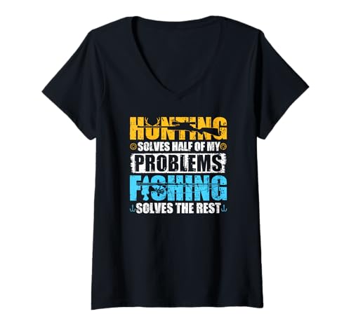 Damen Jagd & Angeln löst Probleme T-Shirt mit V-Ausschnitt Damen Jagd & Angeln löst Probleme T-Shirt mit V-Ausschnitt von Funny Hunting & Fishing Apparel