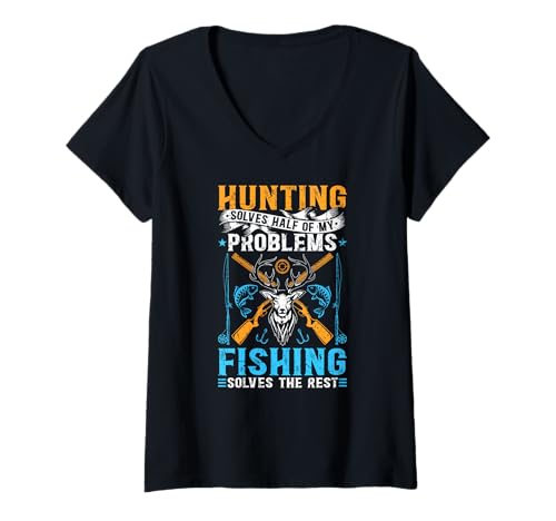 Damen Jagd & Angeln löst Probleme T-Shirt mit V-Ausschnitt Damen Jagd & Angeln löst Probleme T-Shirt mit V-Ausschnitt von Funny Hunting & Fishing Apparel