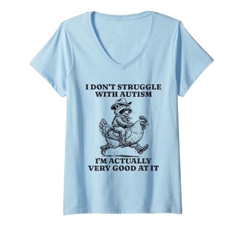 Damen Ich Habe kein Problem mit Autismus Lustiger autistischer Waschbär-Tismus T-Shirt mit V-Ausschnitt Damen Ich Habe kein Problem mit Autismus Lustiger autistischer Waschbär-Tismus T-Shirt mit V-Ausschnitt von Funny I Don't Struggle With Autism Tee