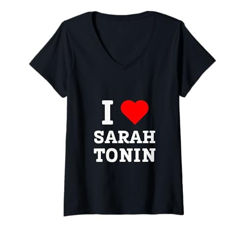 Damen Lustiges Wortspiel "I Love Sarah Tonin" für psychische Gesundheit, Serotonin-Therapie T-Shirt mit V-Ausschnitt Damen Lustiges Wortspiel "I Love Sarah Tonin" für psychische Gesundheit, Serotonin-Therapie T-Shirt mit V-Ausschnitt von Funny I Love Sarah Tonin Apparel