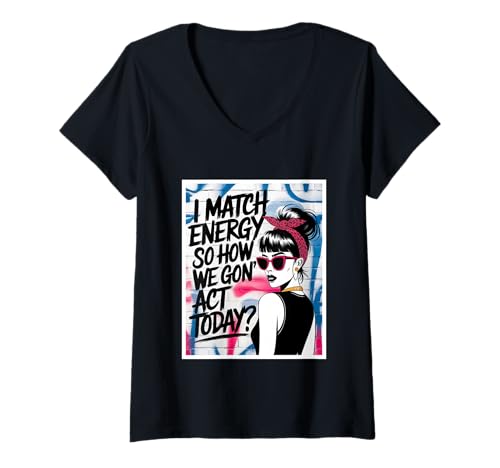 Damen I Match Energy How We Gon' Act Today Messy Bun Funny Sassy T-Shirt mit V-Ausschnitt Damen I Match Energy How We Gon' Act Today Messy Bun Funny Sassy T-Shirt mit V-Ausschnitt von Funny I Match Energy Sassy Attitude Women Gifts