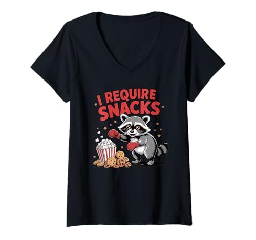 Damen I Require Snacks Waschbär T-Shirt mit V-Ausschnitt Damen I Require Snacks Waschbär T-Shirt mit V-Ausschnitt von Funny I Require Snacks Raccoon
