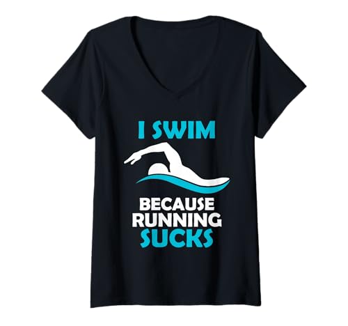 Damen Lustig, ich schwimme, Weil Laufen Schwimmliebhaber zum Kotzen bringt T-Shirt mit V-Ausschnitt von Funny I Swim Because Running Sucks Swimming