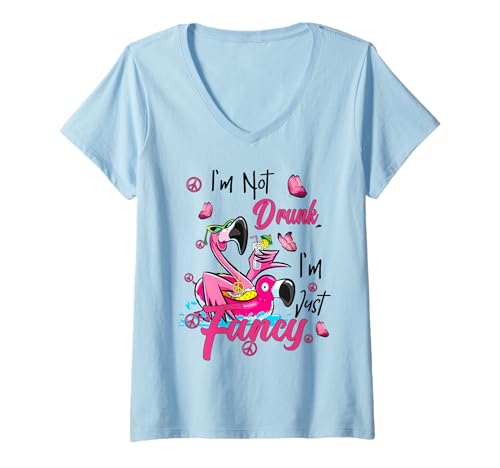 Damen Ich Bin Nicht betrunken, ich Bin nur Fancy Pinky Flamingo Funny Summer T-Shirt mit V-Ausschnitt Damen Ich Bin Nicht betrunken, ich Bin nur Fancy Pinky Flamingo Funny Summer T-Shirt mit V-Ausschnitt von Funny I'm Not Drunk I'm Just Fancy