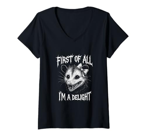 Damen Zuallererst bin ich ein Delight Creepy Opossum Cringe T-Shirt mit V-Ausschnitt Damen Zuallererst bin ich ein Delight Creepy Opossum Cringe T-Shirt mit V-Ausschnitt von Funny I'm a Delight Tees and Gifts