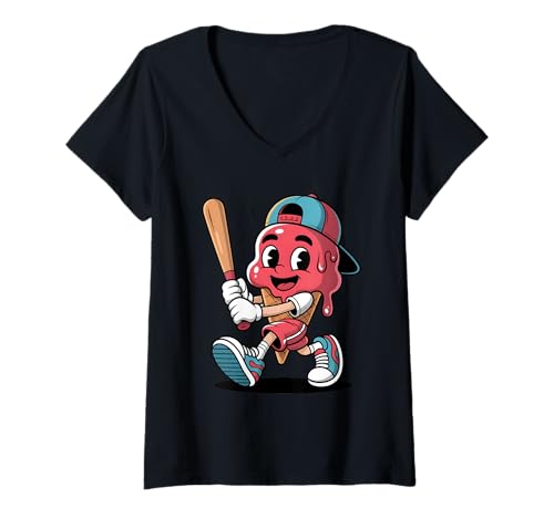 Damen Baseball-Eiscreme-Tropfwaffelkegel, Retro-Sportspieler-Fans T-Shirt mit V-Ausschnitt Damen Baseball-Eiscreme-Tropfwaffelkegel, Retro-Sportspieler-Fans T-Shirt mit V-Ausschnitt von Funny Ice Cream Baseball Dripping Staff & Coaches