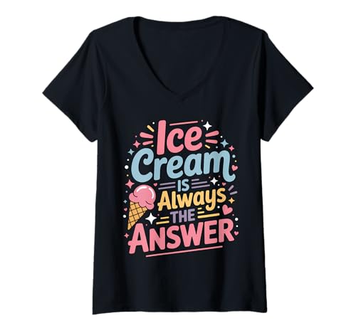 Damen Ice Cream Answer Lustiges EIS T-Shirt mit V-Ausschnitt Damen Ice Cream Answer Lustiges EIS T-Shirt mit V-Ausschnitt von Funny Ice Cream Cool Ice Cream Lover Design