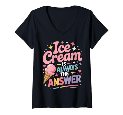 Damen Ice Cream Answer Lustiges EIS T-Shirt mit V-Ausschnitt Damen Ice Cream Answer Lustiges EIS T-Shirt mit V-Ausschnitt von Funny Ice Cream Cool Ice Cream Lover Designs