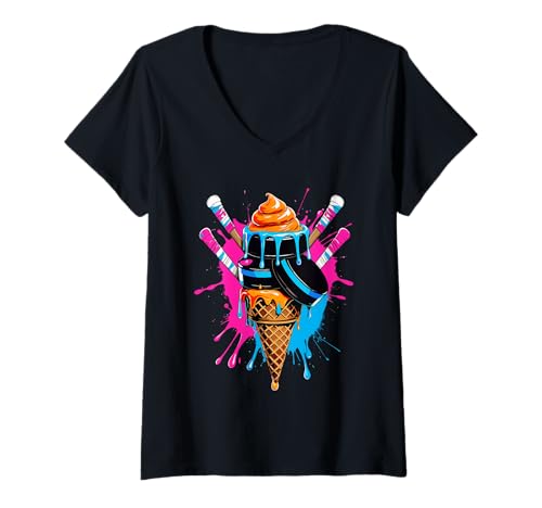 Damen Hockeyschläger Eiscreme Streuen Drip Sport Junge Jugend Spieler T-Shirt mit V-Ausschnitt Damen Hockeyschläger Eiscreme Streuen Drip Sport Junge Jugend Spieler T-Shirt mit V-Ausschnitt von Funny Ice Cream Drippy Hockey Sticks Fan Apparel