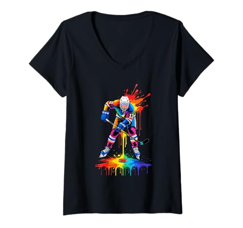 Damen Hockeyschläger Eiscreme Streuen Drip Sport Junge Jugend Spieler T-Shirt mit V-Ausschnitt Damen Hockeyschläger Eiscreme Streuen Drip Sport Junge Jugend Spieler T-Shirt mit V-Ausschnitt von Funny Ice Cream Drippy Hockey Sticks Fan Apparel
