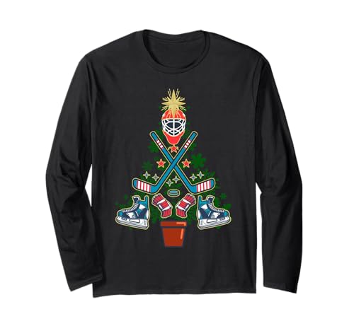Eishockey Weihnachtsbaum Lustiges hässliches Xmas T-Shirt Jungen Langarmshirt Eishockey Weihnachtsbaum Lustiges hässliches Xmas T-Shirt Jungen Langarmshirt von Funny Ice Hockey Player Ugly Christmas sweater