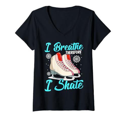 Damen I Breathe Therefore I Skate Funny Eiskunstlauf T-Shirt mit V-Ausschnitt Damen I Breathe Therefore I Skate Funny Eiskunstlauf T-Shirt mit V-Ausschnitt von Funny Ice Skating Designs for Figure Skaters