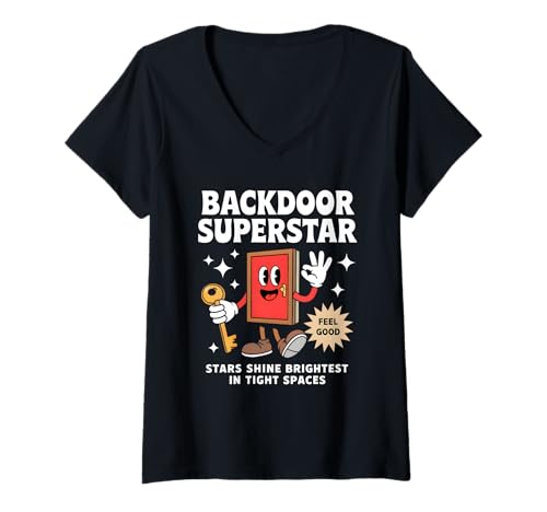 Damen Backdoor-Superstar glänzt am hellsten auf engstem Raum T-Shirt mit V-Ausschnitt Damen Backdoor-Superstar glänzt am hellsten auf engstem Raum T-Shirt mit V-Ausschnitt von Funny Inappropriate Designs by LazyPanda