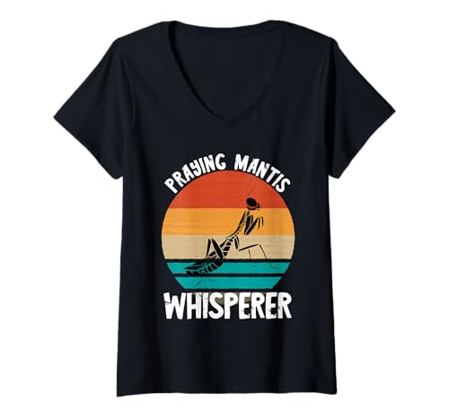 Damen Betende Mantis Whisperer Retro, Vintage, Betende Mantis Käfer T-Shirt mit V-Ausschnitt Damen Betende Mantis Whisperer Retro, Vintage, Betende Mantis Käfer T-Shirt mit V-Ausschnitt von Funny Insect Green Insect Lover