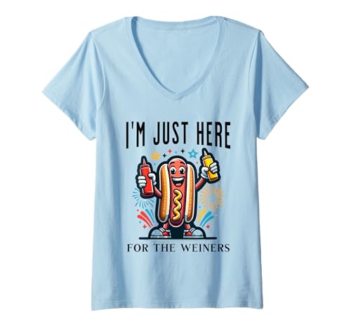 Damen Ich Bin nur für die Weiners da T-Shirt mit V-Ausschnitt Damen Ich Bin nur für die Weiners da T-Shirt mit V-Ausschnitt von Funny Inspirational Quotes from the Hot Dog
