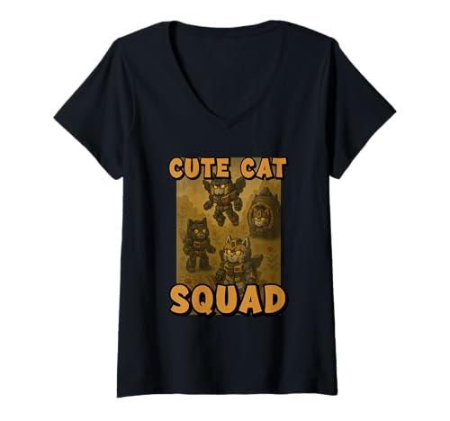 Damen Niedliches Bienen-Roboter-Kostüm Cat Squad Clowder Gang T-Shirt mit V-Ausschnitt Damen Niedliches Bienen-Roboter-Kostüm Cat Squad Clowder Gang T-Shirt mit V-Ausschnitt von Funny Inspiring Cat Lover Merch Store