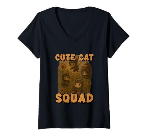 Damen Süßes Bienen-Steampunk-Kostüm, Katzentruppe, Clowder-Bande T-Shirt mit V-Ausschnitt Damen Süßes Bienen-Steampunk-Kostüm, Katzentruppe, Clowder-Bande T-Shirt mit V-Ausschnitt von Funny Inspiring Cat Lover Merch Store