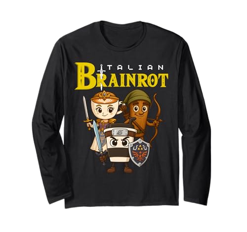 Italienisches Brainrot Meme Charakter Retro Gamer Art Design Kinder Langarmshirt Italienisches Brainrot Meme Charakter Retro Gamer Art Design Kinder Langarmshirt von Funny Internet Humor Meme Gaming Game Lover Kids