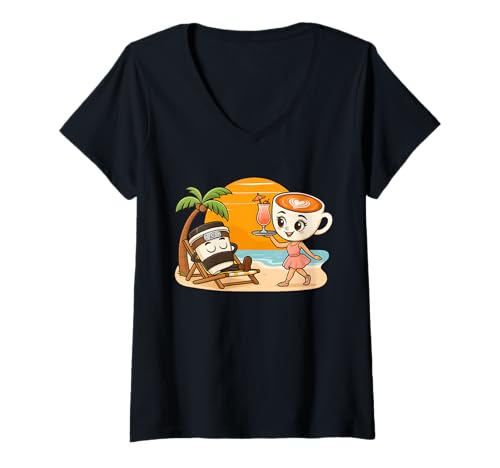 Damen Cappuccino Assassino Ballerina Holiday Italian Brainrot Meme T-Shirt mit V-Ausschnitt Damen Cappuccino Assassino Ballerina Holiday Italian Brainrot Meme T-Shirt mit V-Ausschnitt von Funny Internet Humor Summer Vacation Holiday Beach