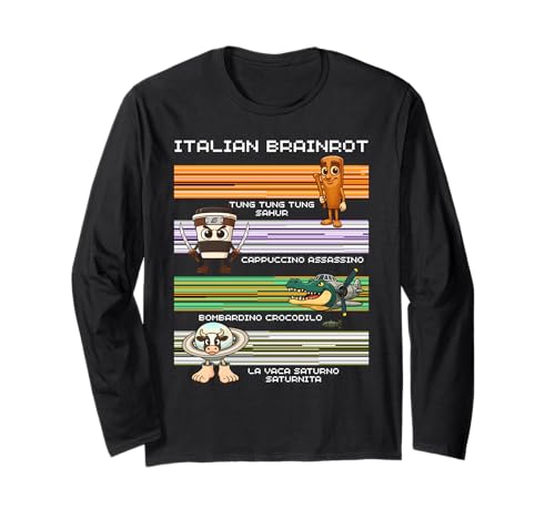 Italienisches Brainrot-Meme, lustiger Kompilationscharakter, Generation Z, Kinder Langarmshirt von Funny Internet Humor Trendy Retro Gaming Design