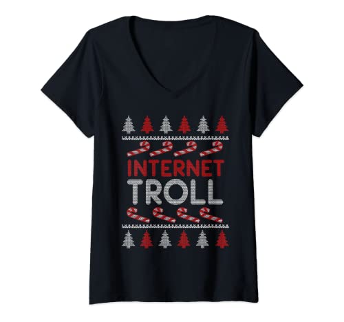 Damen Lustiger hässlicher Weihnachts-Internet-Troll T-Shirt mit V-Ausschnitt Damen Lustiger hässlicher Weihnachts-Internet-Troll T-Shirt mit V-Ausschnitt von Funny Internet Troll Apparel