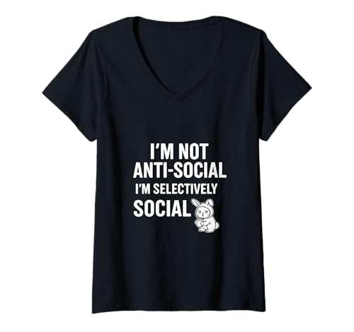Damen I'm Selectively Social - Funny Introvert Bunny Rabbit T-Shirt mit V-Ausschnitt Damen I'm Selectively Social - Funny Introvert Bunny Rabbit T-Shirt mit V-Ausschnitt von Funny Introvert Humor Witty Take on Social Anxiety