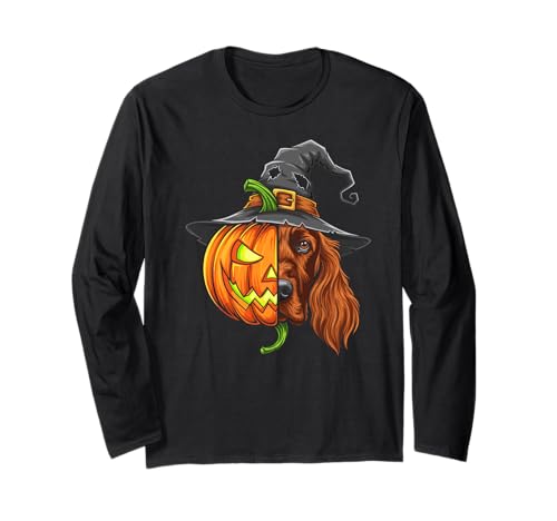 Irish Setter Kürbis Jack O Laterne Halloween Herren Damen Langarmshirt von Funny Irish Setter Lover Halloween Pumpkin Outfits