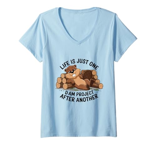 Damen Das Leben ist nur EIN Staudammprojekt nach dem Anderen. Entspannter Biber T-Shirt mit V-Ausschnitt Damen Das Leben ist nur EIN Staudammprojekt nach dem Anderen. Entspannter Biber T-Shirt mit V-Ausschnitt von Funny It's Just One Dam Project After Another Gift